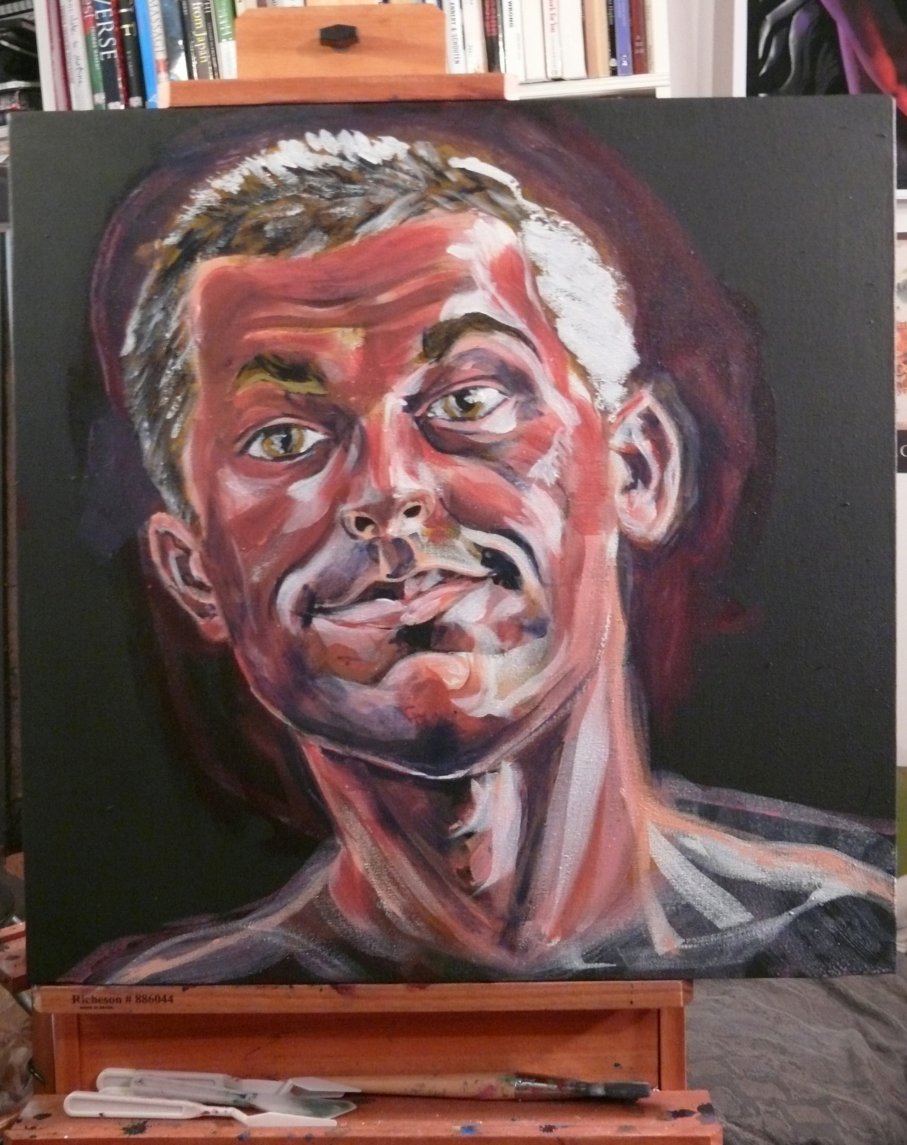 Self-portrait work-in-progress.  The first hour, and then a few more.     Acrylic