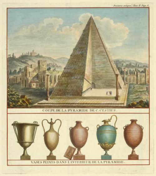 Coupe de la pyramide de C. Cestius. Vases peints dans linterieur de la pyramide = Cross-section of t