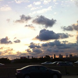 What the skyline looks like right now. #instaphoto #mycity #myjob #driving #clouds #nofilter #sunrise #early #traffic  (Taken with Instagram)