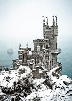  “Palace Swallow’s Nest” by Tim Zizifus; Info from National Geographic: The neo-Gothic Swallow’s Nest castle perches 130 feet (40 meters) above the Black Sea near Yalta in southern Ukraine. Built by a German noble in 1912, the flamboyant seaside