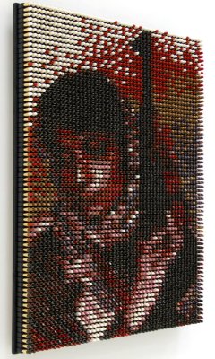 myampgoesto11:  Politically-Driven Portrait Made of 3,500 Lipsticks  For a show at Birzeit University, Palestinian artist Amer Shomali chose to create a portrait of Leila Khaled, the woman known as the “poster girl of Palestinian militancy.” Unlike