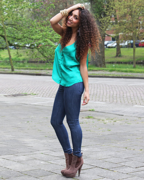 ecstasymodels: Forever 21 top, Just female jeans, Asos ankle boots, Vintage bracelet, Asos earrings,