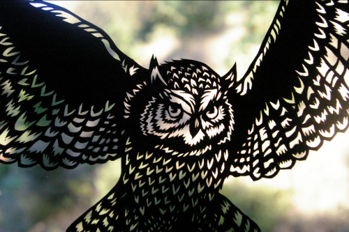 original hand cut papercut great horned owl