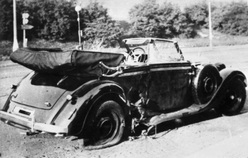 collective-history:Reinhard Heydrich’s car (a Mercedes 320 Convertible B) after the 1942 assassinati