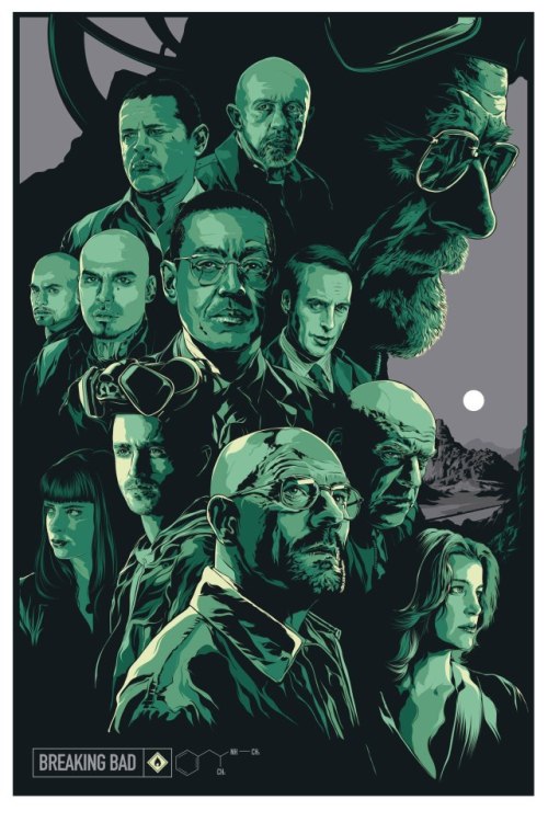 laughnowkrylater:  thetoolazytothinkupacoolnameblog:  xombiedirge:  Breaking Bad by Ken Taylor 24” X 36” 8 colour screen print with metallic inks. Edition of 300, with 200 available at a random time today, Tuesday 21st August 2012, HERE. Part of