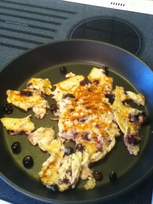 My attempt at a Blueberry Greek Yogurt Pancake. Unfortunately I added too many egg whites, making th