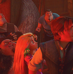 the-daily-disney:   youhavemywholeheart:  This might be one of the cutest moments in Tangled. Like Flynn totally went in there to scare Rapunzel… but when things turned sour he kept her safe. Look at him protecting her! Look at it! and she puts her