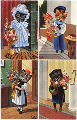 old-ads-and-mags:  Weird cats postcards! 