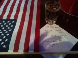 tats-n-cupcakes-theramblingsof:  Last night a gentlemen walked into the bar in his military uniform. He asked one of our bartenders for two of our very best bourbon shots. He poured him two shots and gave him his change and he kept on pouring his other