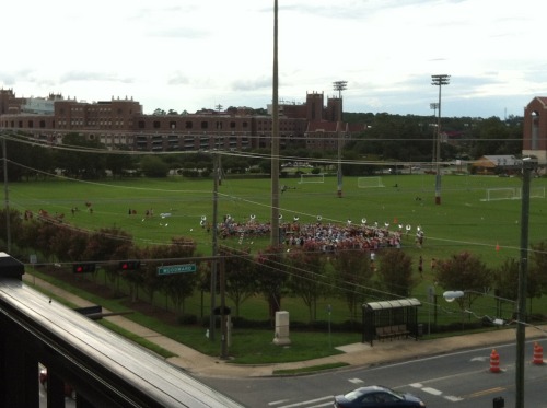 encule-branleur:  The moment when the Marching Chiefs are practicing right outside your window. So glad I live so close to campus.(:  aw yeah. im the tuba furthest to the left. wore some nice little shorts today too… lol