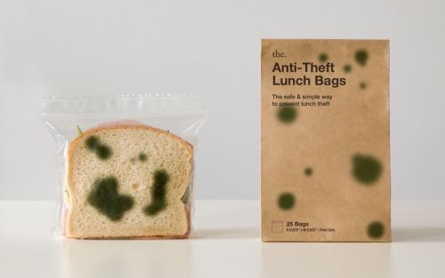 martinekenblog:Anti-Theft Lunch Bags are zipper bags that have green splotches printed on both sides