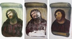 barrier-trio:  croastbeefkazenzakis:  a woman in spain attempted to restore part of a fresco in her local church by herself before realising she’d made a horrible mistake and turning herself in to the authorities what an excellent news item  oh nooo