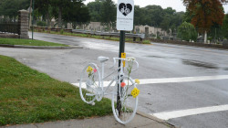 npr:  Painted all white and adorned with colorful notes and flowers, ghost bikes are the cycling community’s equivalent of roadside shrines dotting the highway; they mark the spot where a rider was killed in traffic. via Where Cyclists Once Rode, Ghost