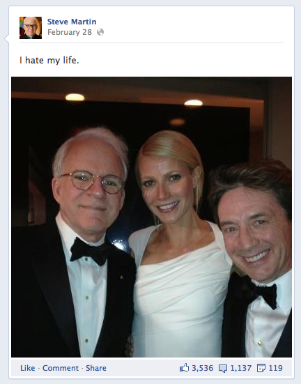 betzine:  Steve Martin’s Facebook and Twitter pages are funnier than most tv comedies.   