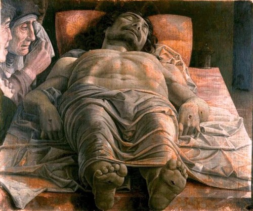 Mantegna&rsquo;s Christ can be seen as representing this progression of material human qualities to 