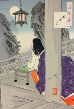 artemisdreaming:  Ishiyama Moon - Lady Murasaki, 1889, British Museum - Tsukioka Yoshitoshi .   Was that really you?The one I chanced upon,As the moon did take its leaveIn the smallest hoursof the night? ~Murasaki Shikibu  
