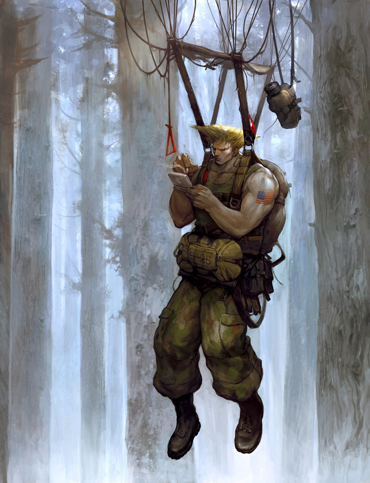 tinycartridge:  Guile gets some gaming in while he’s stuck in a tree, illustrated