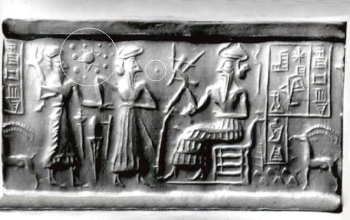 og-free:  This 6000 year old seal depicts Sumerian gods (The Anunnaki) teaching the Sumerians about the solar system. The Sumerians where the first known civilization to accurately locate each planet in the solar system. Not only did they accurately