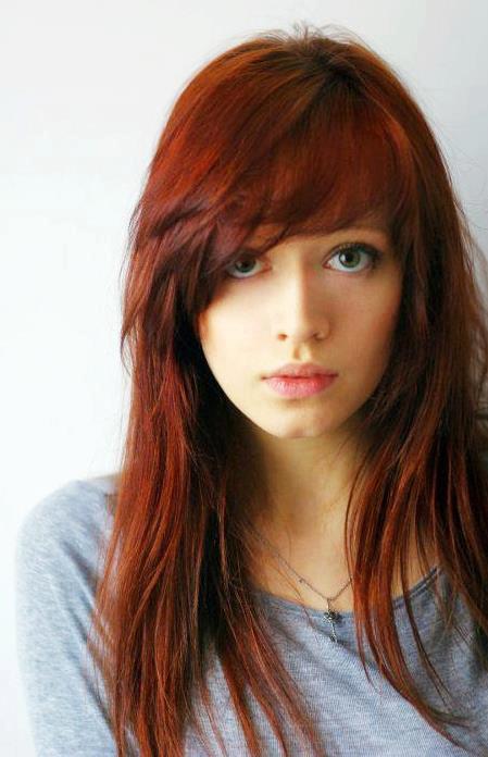 Long hairstyles with side bangs red hair