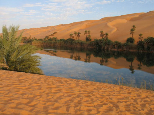 Oum El Ma Lake in the middle of the desert, Libya (by iviolet).