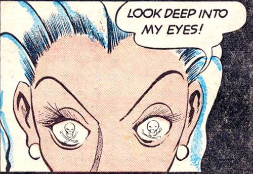 superdames: Look deep into the eyes of the Sorceress of Zoom! —Weird Comics #13 (1941) by Don Rico P