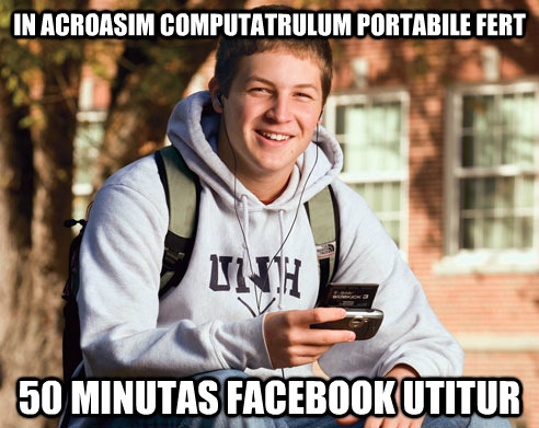 In acroasim computatrulum portabile fert50 minutas Facebook utiturBrings laptop to lecture50 minutes