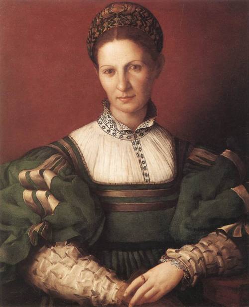 Agnolo Bronzino, Portrait of a Lady in Green, ca. 1530, via deadpaint. Great personality evident her