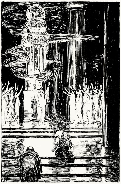 oldbookillustrations: Pericles in the temple of Diana. Byam Shaw, from Tales from Shakespeare, by Ch