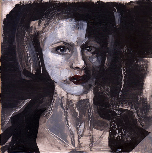 Midnight to 3am (Self Portrait with Headphones and Lipstick)oil on board7 x 7&quot;2012just did this