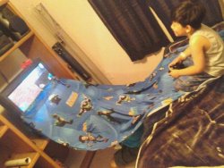 inhhale-exhhale:  Okay, so my friend’s little brother and his bro’s friend were playing a split screen game. They kept looking at each other’s screen, so my friend found a genius way to solve their problem.   Give this man the Nobel prize