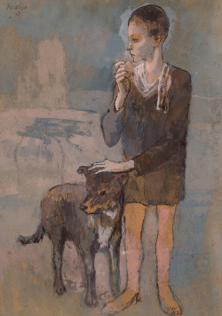 valscrapbook:  artpedia: Pablo Picasso, Boy with a Dog,  1905. Gouache on cardboard 