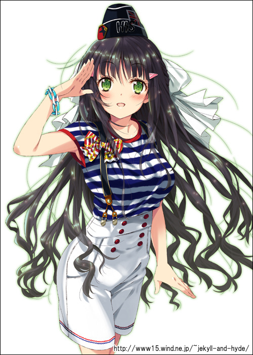 1girl Black Hair Blush Bow Green Eyes Hair Ornament Hairclip Hat Kono 