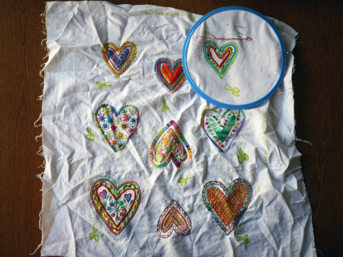 Embroidered hearts - almost finished