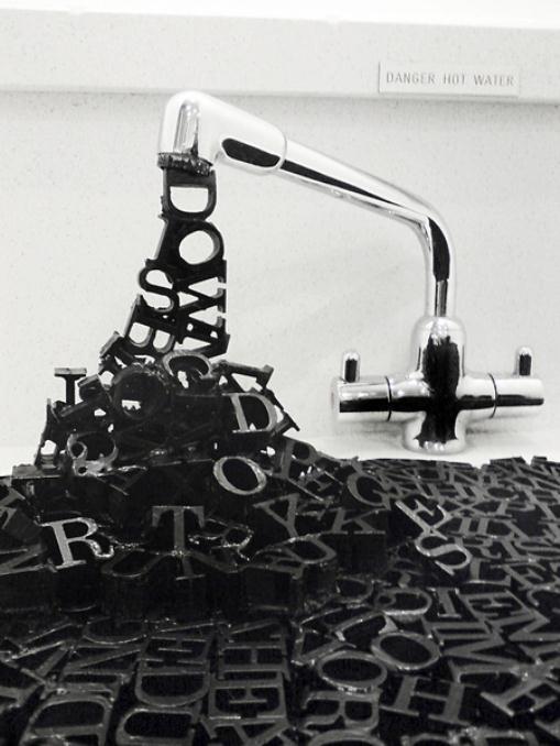 actegratuit:  ‘INFORMATIONLEAK’, 2009. Laser-cut wooden letters by Richard J.