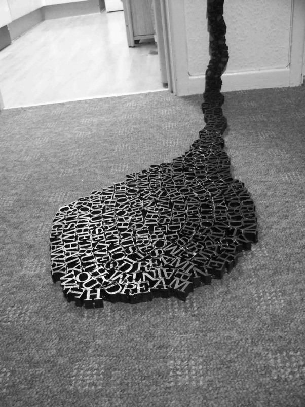 actegratuit:  ‘INFORMATIONLEAK’, 2009. Laser-cut wooden letters by Richard J.