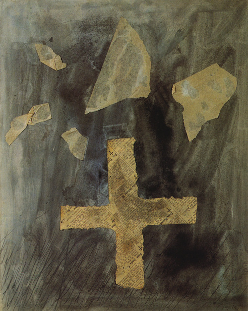 Antoni Tàpies, Newspaper Cross, c. 1946