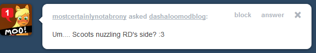 dashaloo:  dashaloomodblog:  Dashie~ Wake up~  ((We interrupt your dashboard to bring