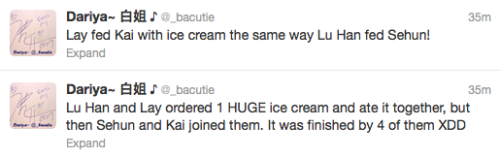 Fanaccount of Lay, Luhan, Sehun, Kai, and Chanyeol in a cafe Credit: _bacutie @ twitter