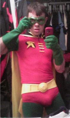 gaycomicgeek:  jshine969:  gaycomicgeek:  red-bones:  gaycomicgeek:  Robin Costuming parts  holy bulge Batman?  I should take more pics of me getting read to be a Superhero  He can get it!!  Hehe giggity!