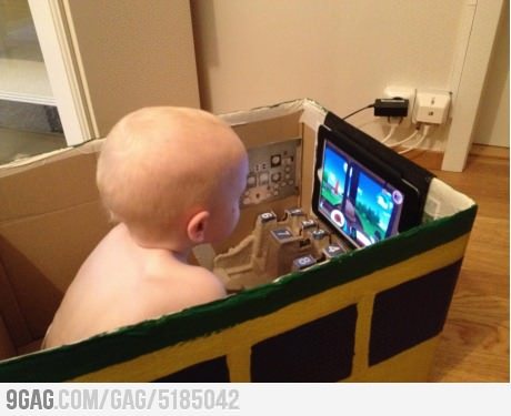 A cardboard box train with iPad from 9GAG by 9GAG Reader (9g.re)