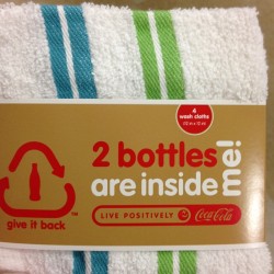 They&rsquo;ve recycled coke bottles into washcloths. Yet made it sound dirty by accident. (Taken with Instagram)