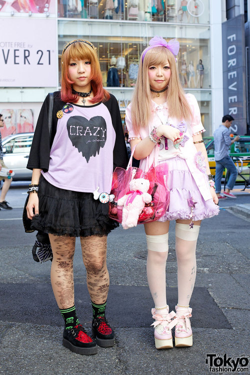 Fun girls in HellcatPunks, Milklim, Dazzlin &amp; Snidel on the street in Harajuku.