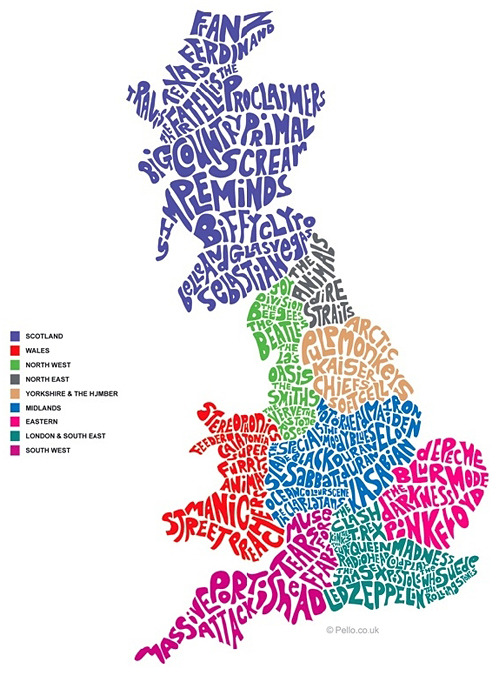 Mapa de las bandas musicales británicas.
–
De postre: macedonia de música