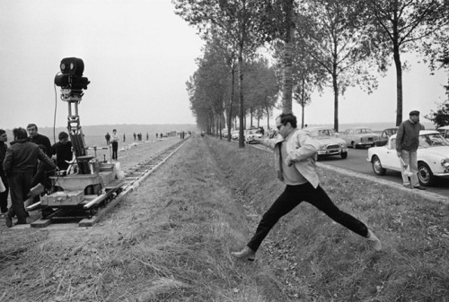 Godard on the set of Week End, September 1967. Photo by Gilles Caron