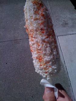 mexicanfoodporn:  Elote preparado.  Fixed Elote (corn with lime, mayonnaise, chili powder and cheese), I know, at first glance it might look like a nightmare but actually it is a dream come true Photo: xurde