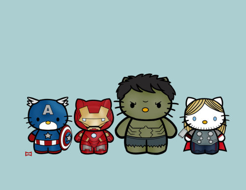 miggitymigs:  Kitty Avengers Assemble by ~Migs-85  Cap’s wing/ears make me smile c: