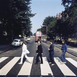 engagedincrime:  8th August 1969. The Beatles hold up the traffic for a very special photo session. Here is one of the images that was not selected for the cover of Abbey Road.