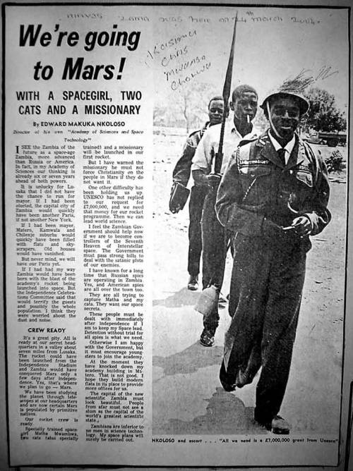 The other space race competitor &mdash; The Zambian Space Program of 1964 Recently the death of 