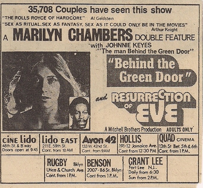 New York newspaper advertisement for the double feature of Behind the Green Door