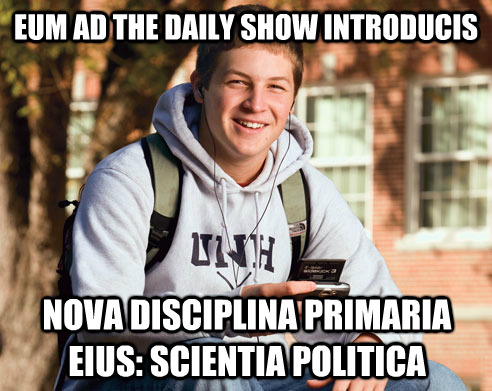 Eum ad The Daily Show introducisNova disciplina primaria eius: Scientia PoliticaIntroduce him to The